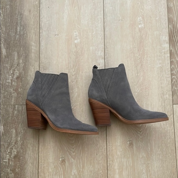 Marc Fisher Shoes - Marc Fisher Gardi Gray Ankle Boots with Suede Material and Chunky Heel